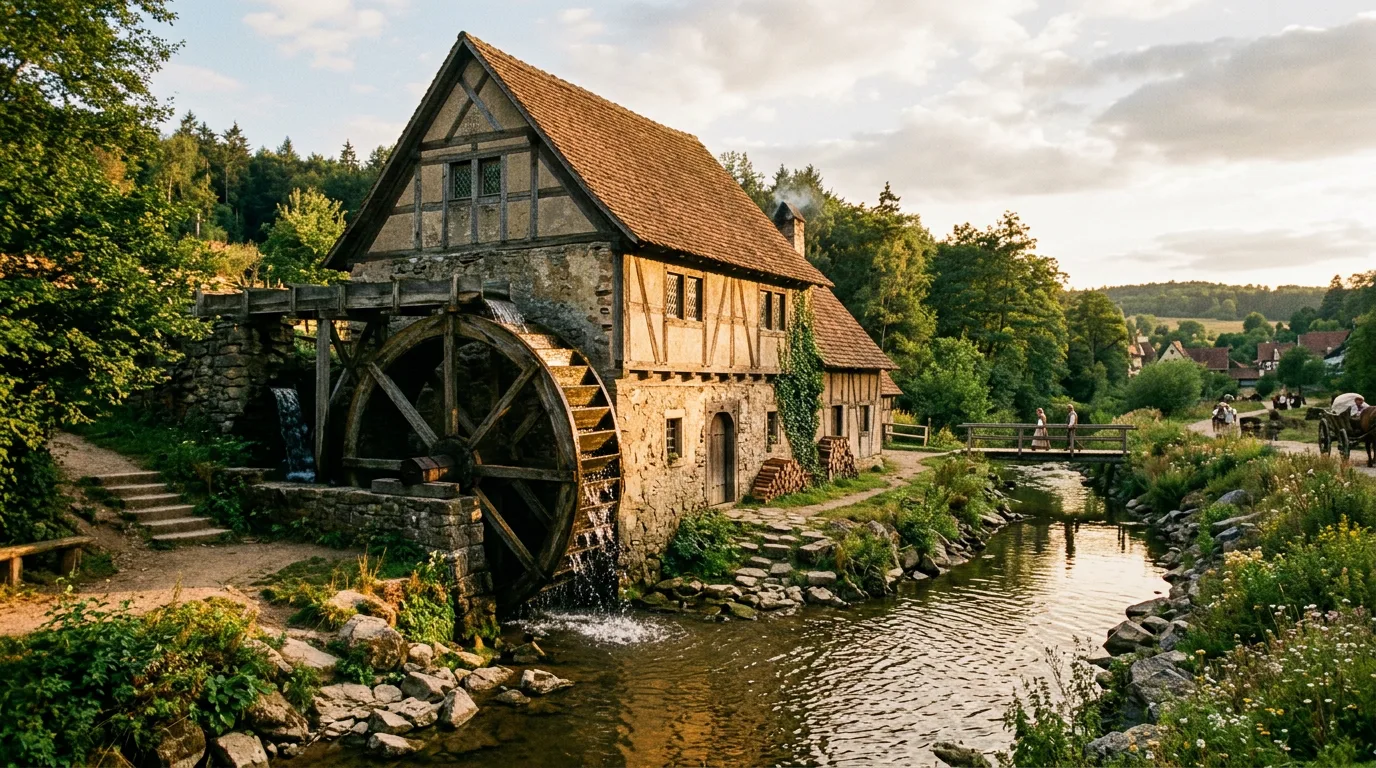 Historisches Wasserrad an einer Mühle