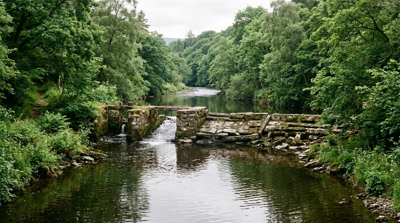 Flusslauf mit Wehr in der Natur